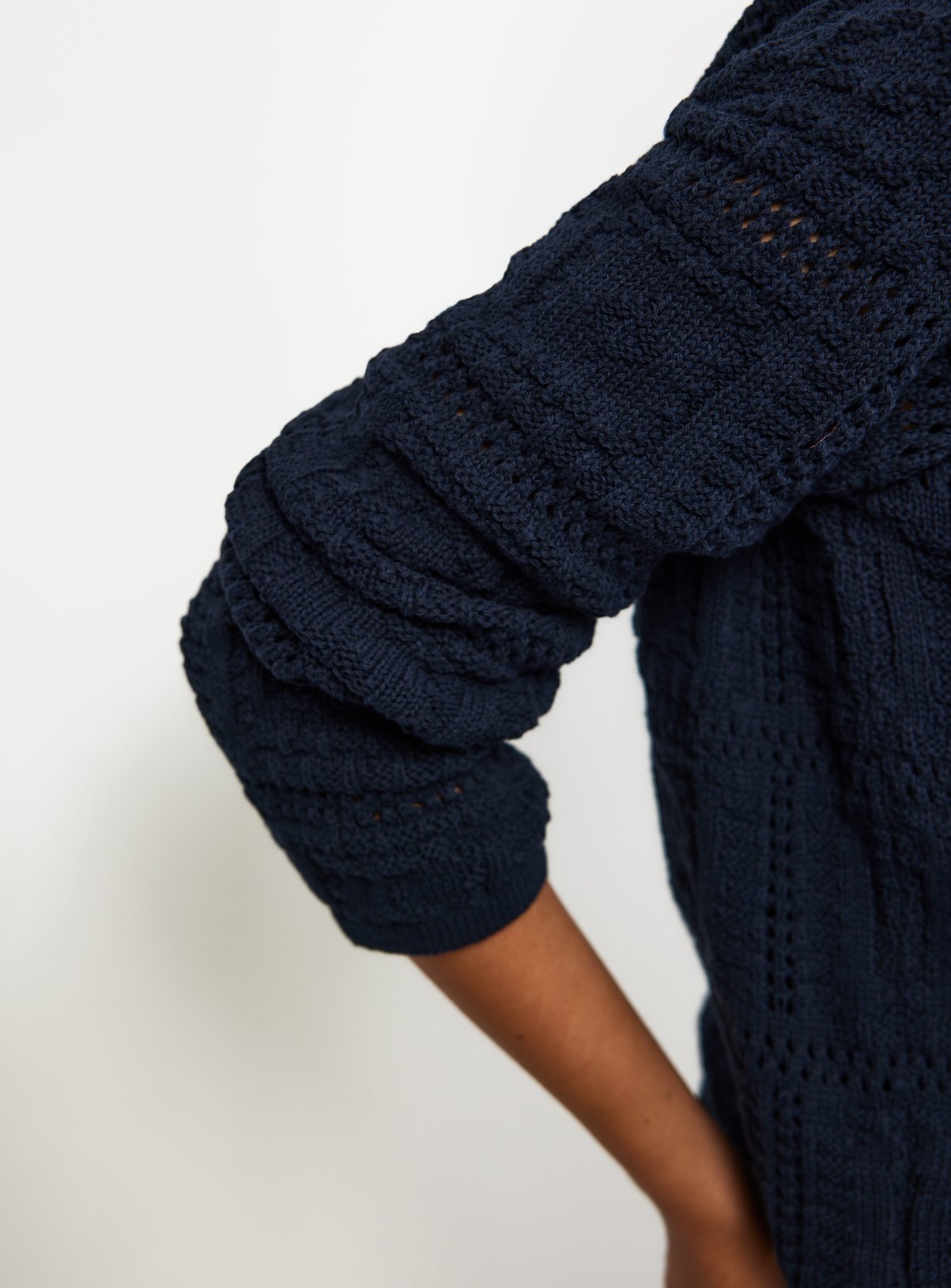 Navy Patchwork Knitted Cardigan L - Image 3 thumbnail