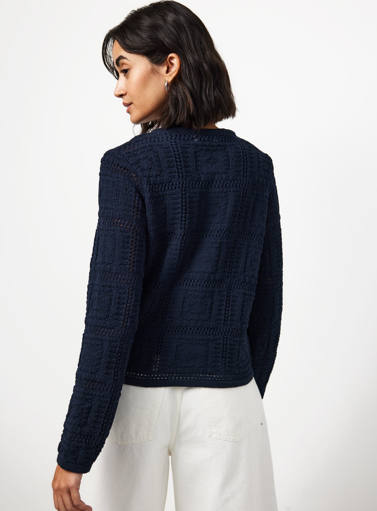 Navy Patchwork Knitted Cardigan L - Image 4 thumbnail