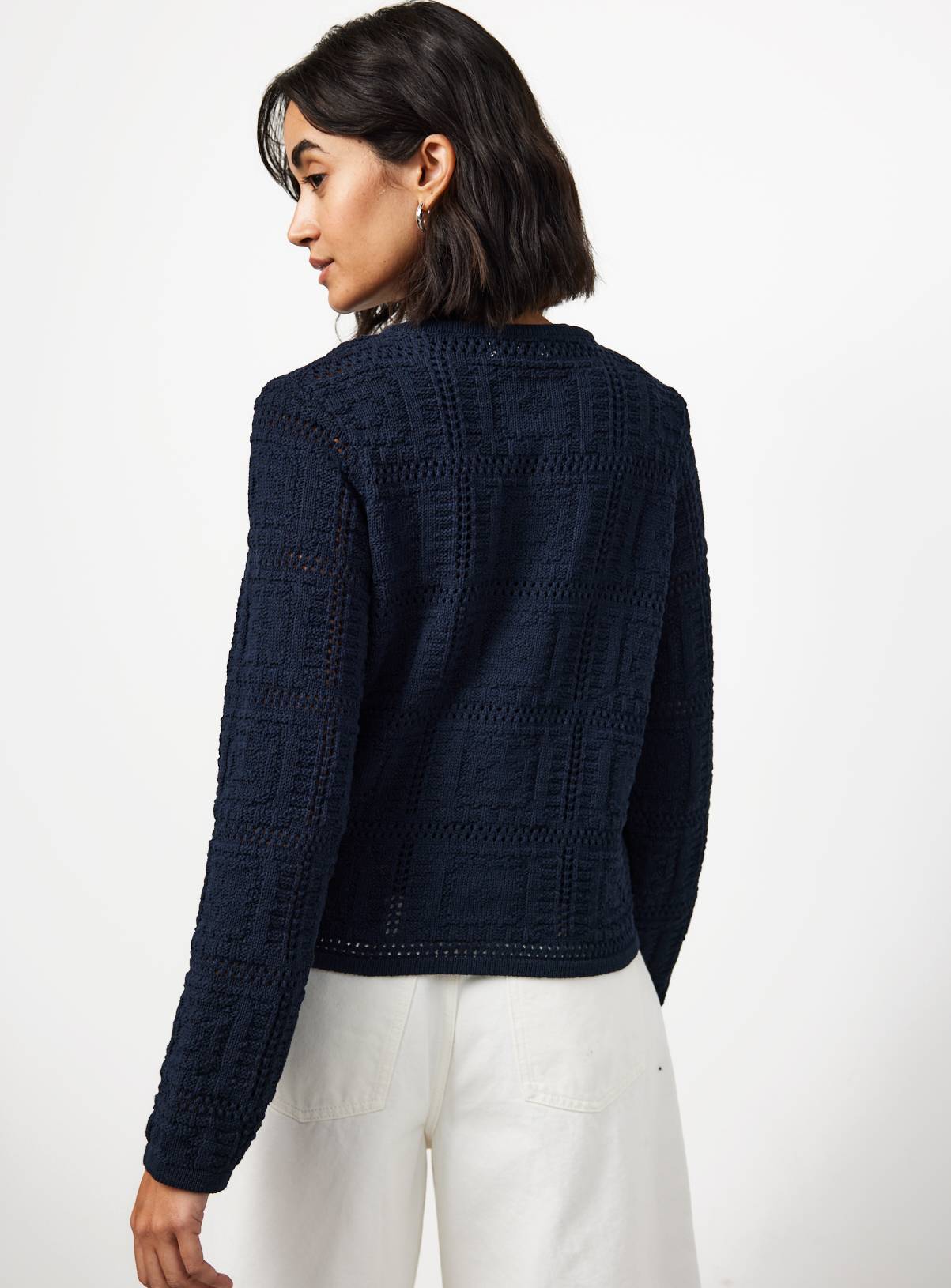 Navy Patchwork Knitted Cardigan L - Image 4