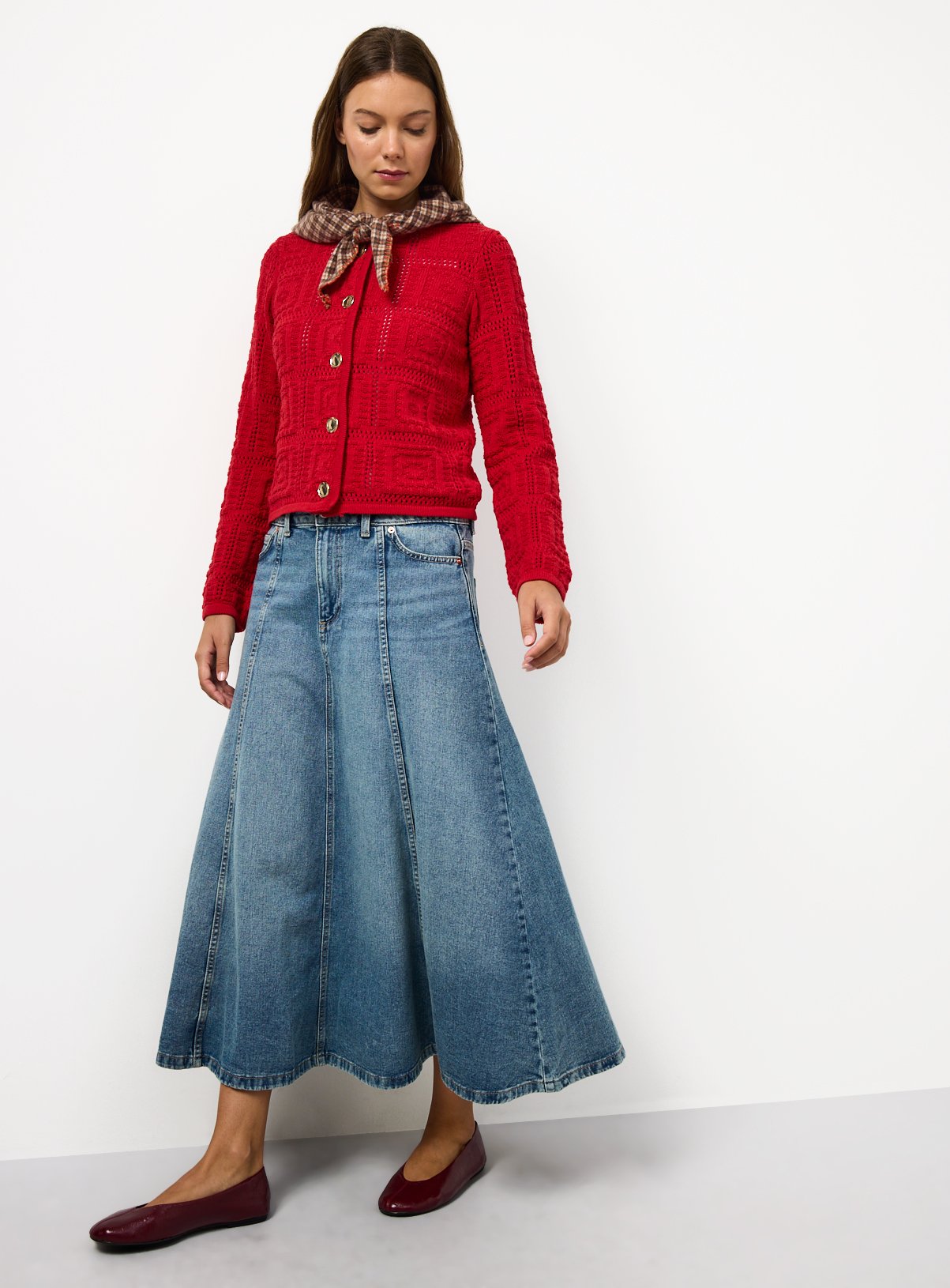 Red Patchwork Knitted Cardigan L - Image 2 thumbnail