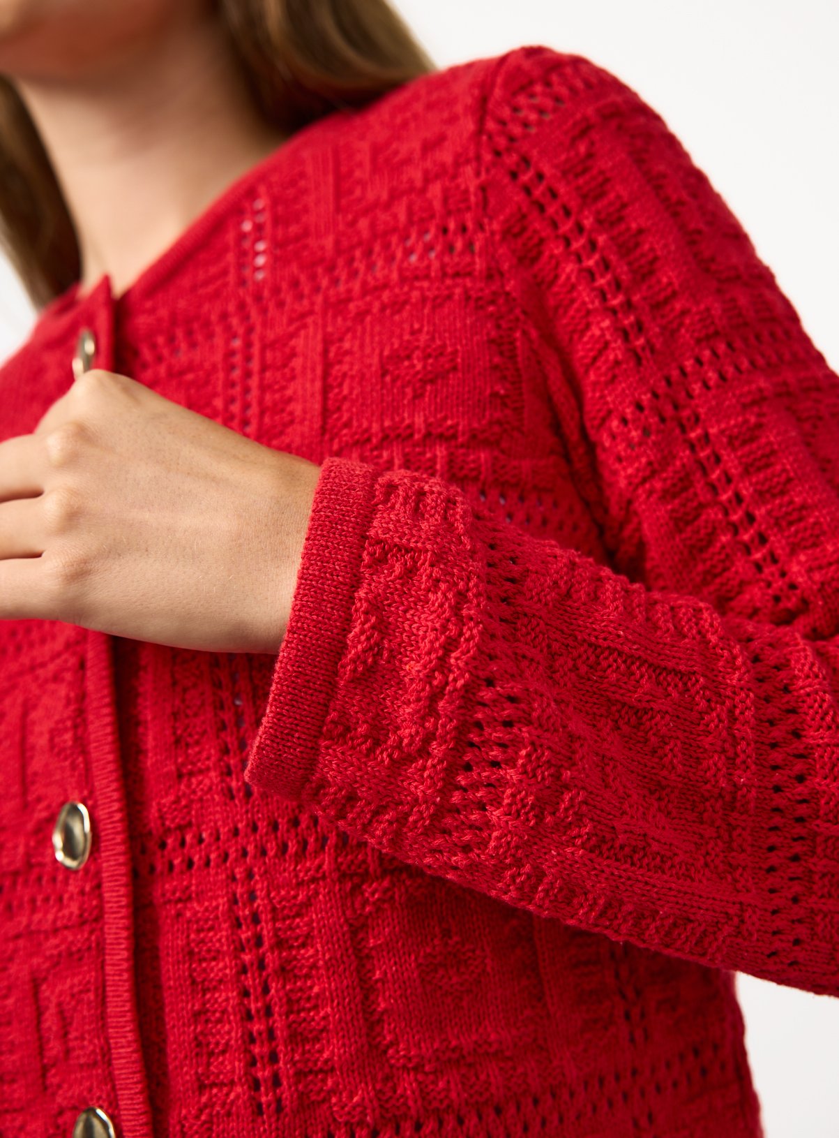 Red Patchwork Knitted Cardigan L - Image 3 thumbnail
