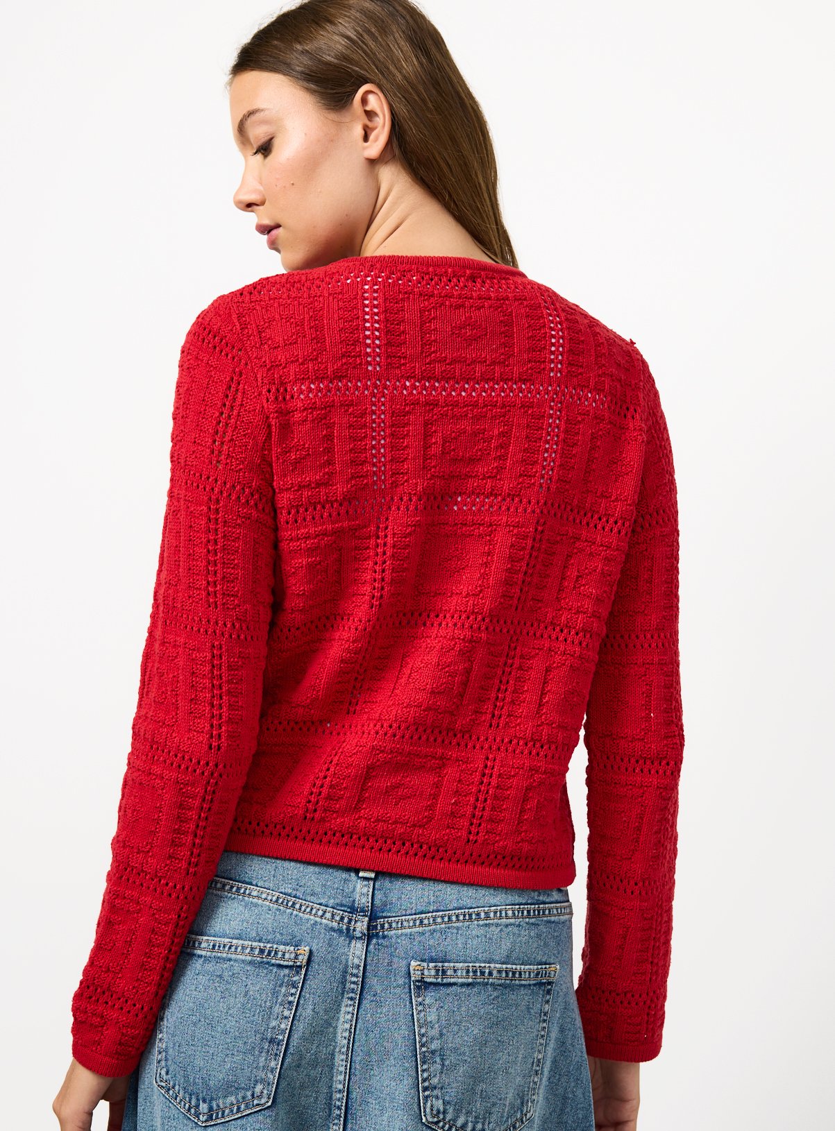 Red Patchwork Knitted Cardigan L - Image 4 thumbnail