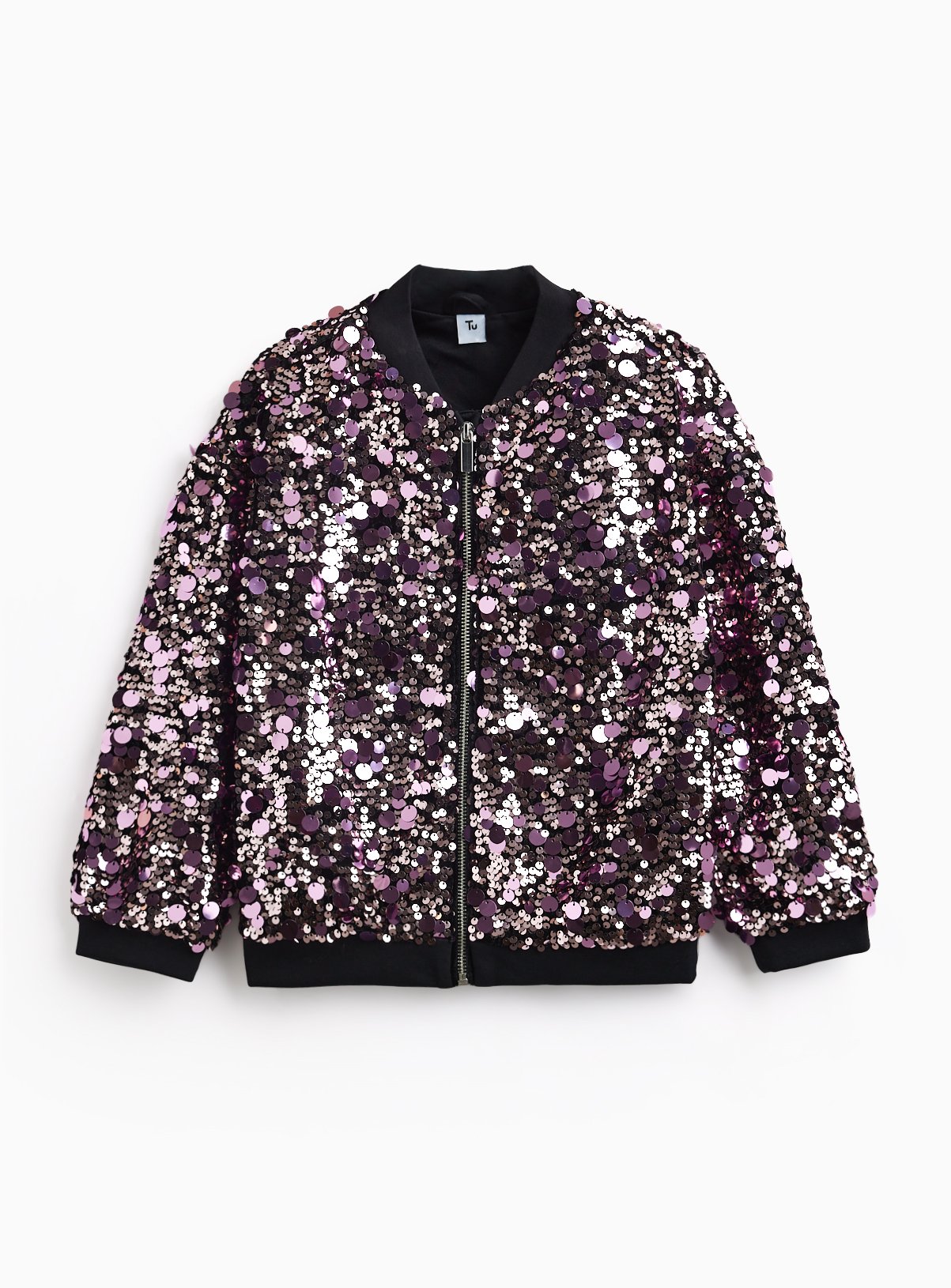 Black & Pink Sequin Bomber Jacket 12 years - Image 1 thumbnail