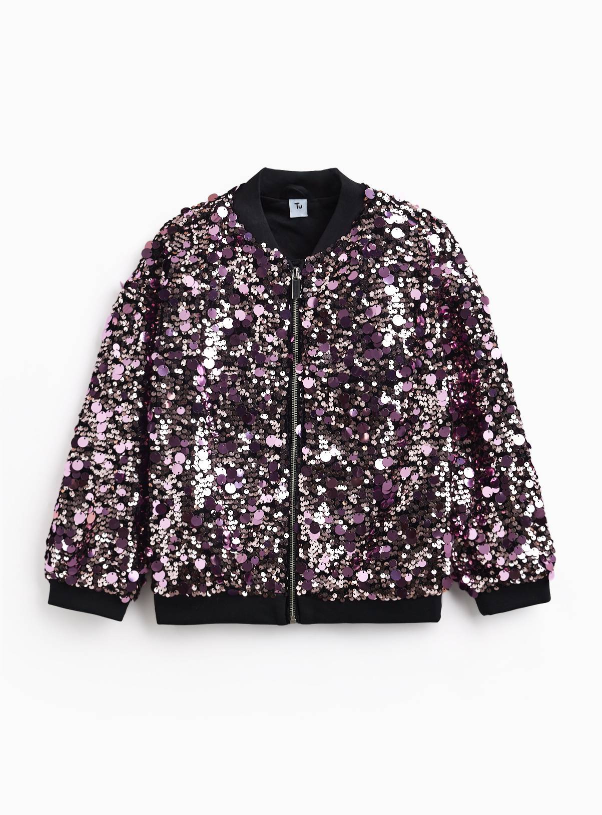 Black & Pink Sequin Bomber Jacket 12 years - Image 1