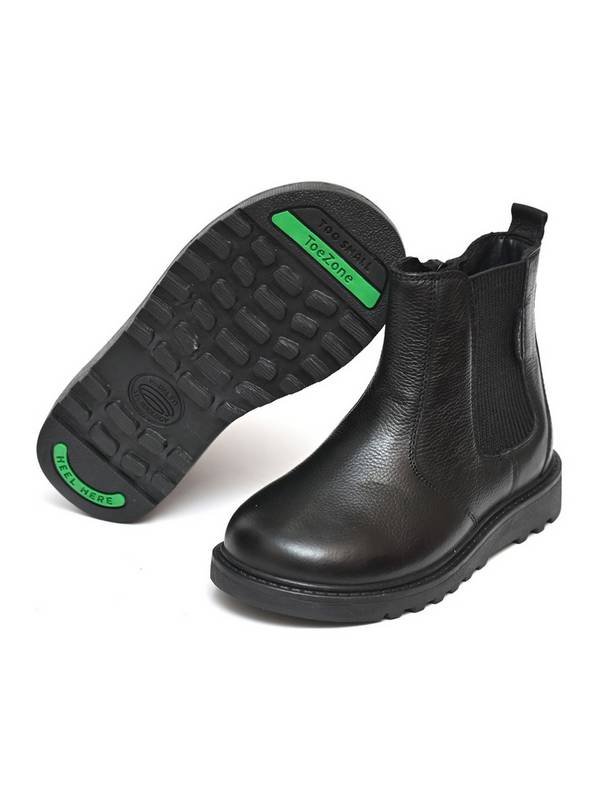 TOEZONE Lily Girls Zip and Gusset Black Leather Ankle Boots 3