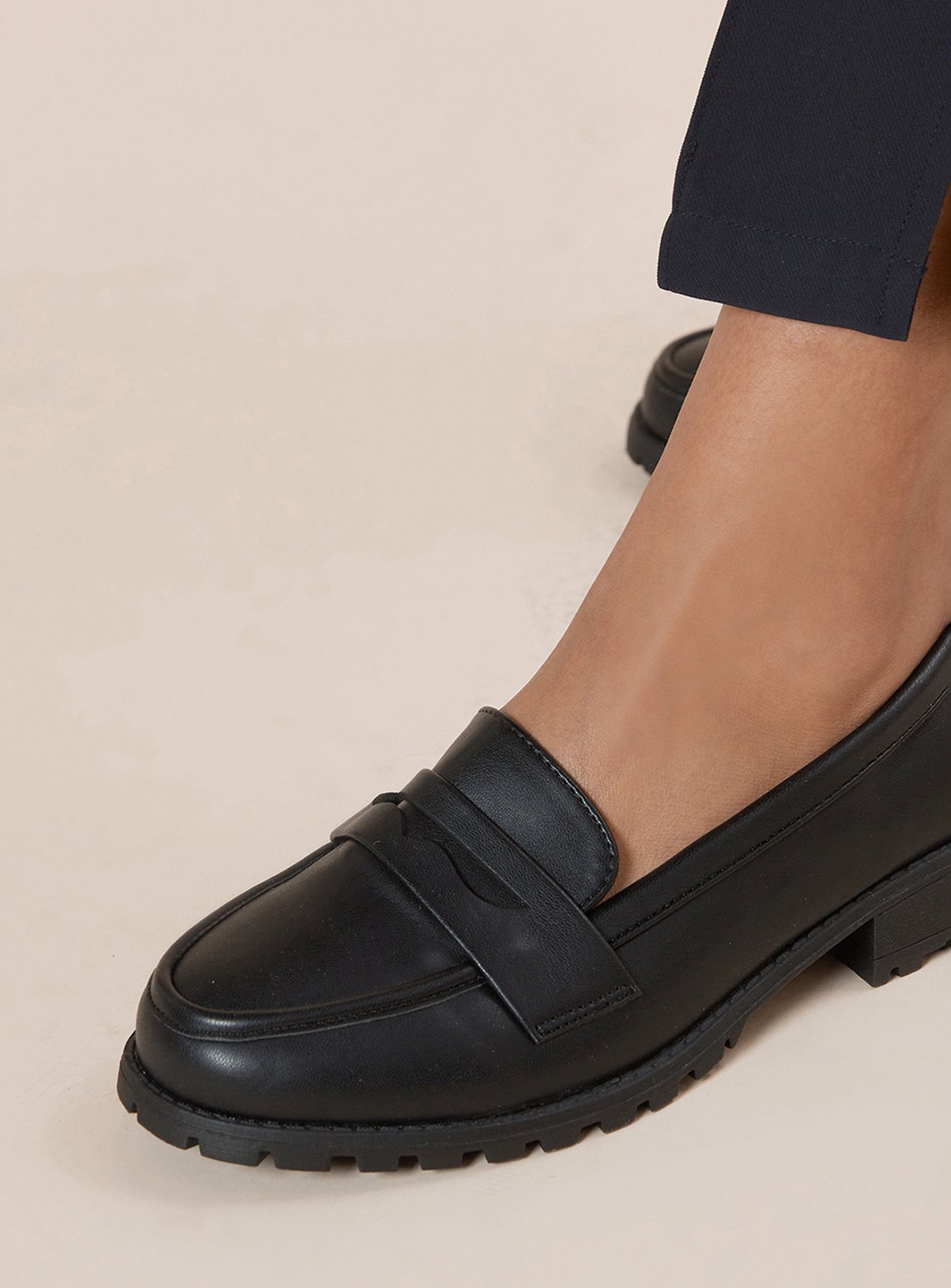 DOROTHY PERKINS Black Leoni Faux Leather Chunky Loafers Wide Fit 4 - Image 3 thumbnail