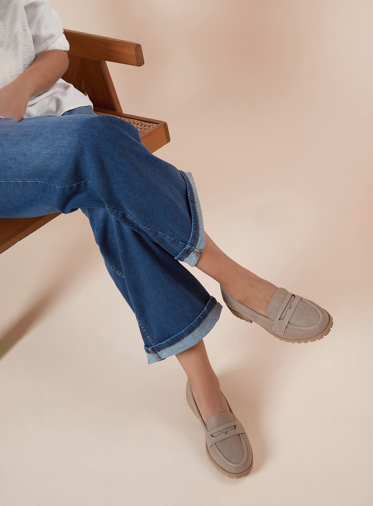 Image of Dorothy Perkins DOROTHY PERKINS Taupe Leoni Faux Suede Chunky Loafers Wide Fit 4