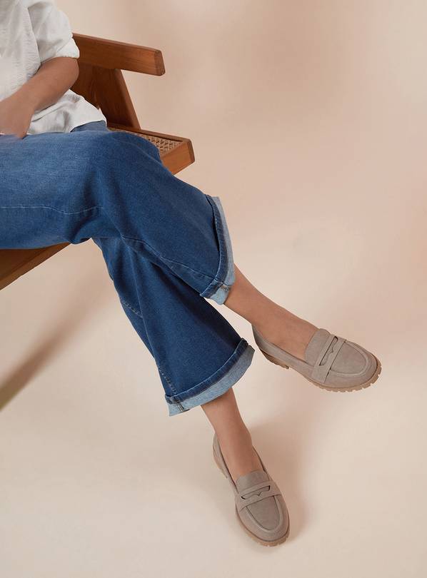 DOROTHY PERKINS Taupe Leoni Faux Suede Chunky Loafers Wide Fit 5