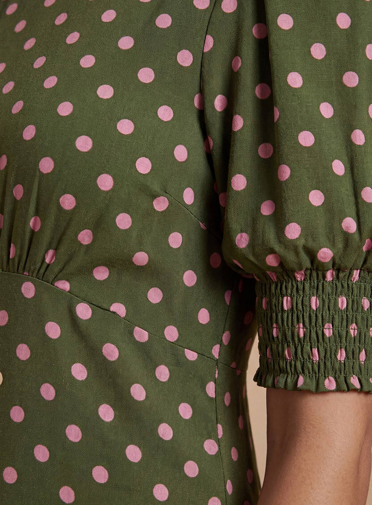 DOROTHY PERKINS Petite Pink Spot Shirred Cuff Midi Dress 14 - Image 4