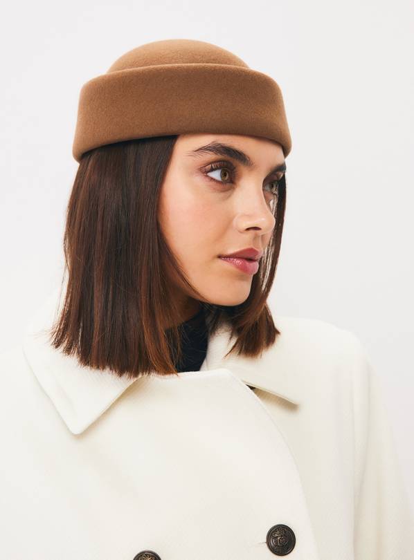 Brown Wool Felt Pillbox Hat One Size