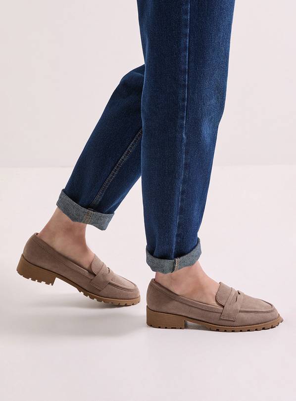 DOROTHY PERKINS Taupe Leoni Faux Suede Chunky Loafers 6