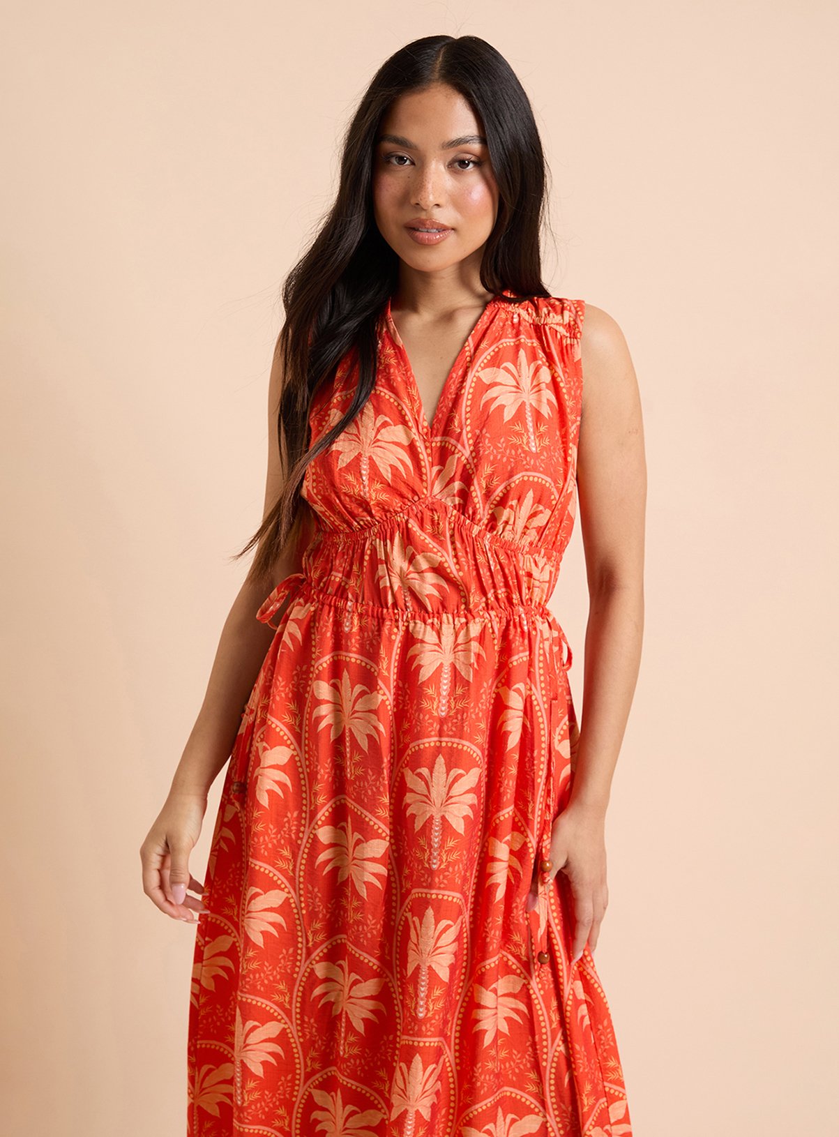 DOROTHY PERKINS Palm Printed Side Tie V Neck Midaxi Dress 10 - Image 2 thumbnail