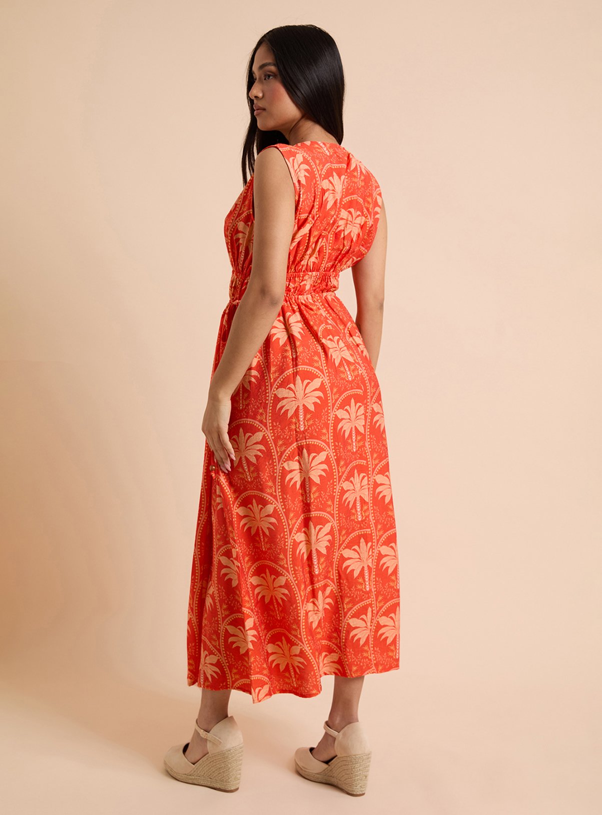 DOROTHY PERKINS Palm Printed Side Tie V Neck Midaxi Dress 10 - Image 3 thumbnail