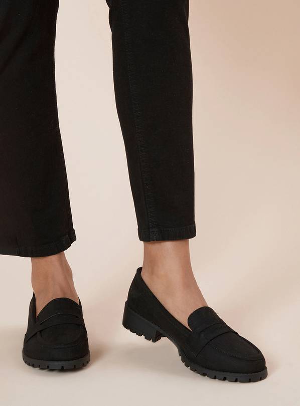 DOROTHY PERKINS Black Leoni Faux Suede Chunky Loafers Wide Fit 3
