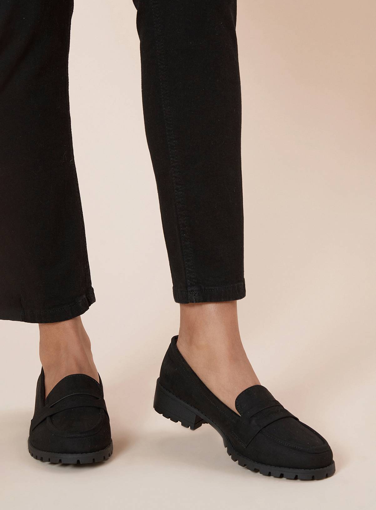 DOROTHY PERKINS Black Leoni Faux Suede Chunky Loafers Wide Fit 3 - Image 1