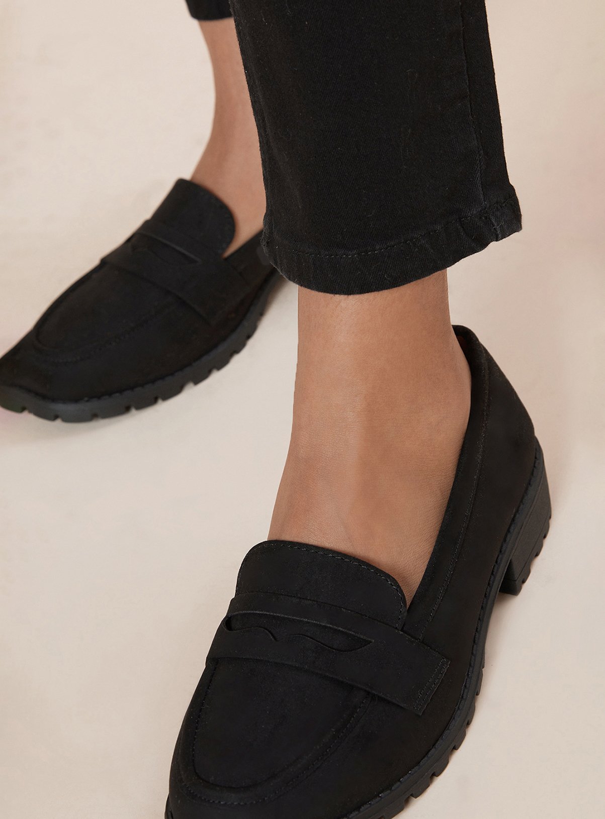 DOROTHY PERKINS Black Leoni Faux Suede Chunky Loafers Wide Fit 3 - Image 4 thumbnail