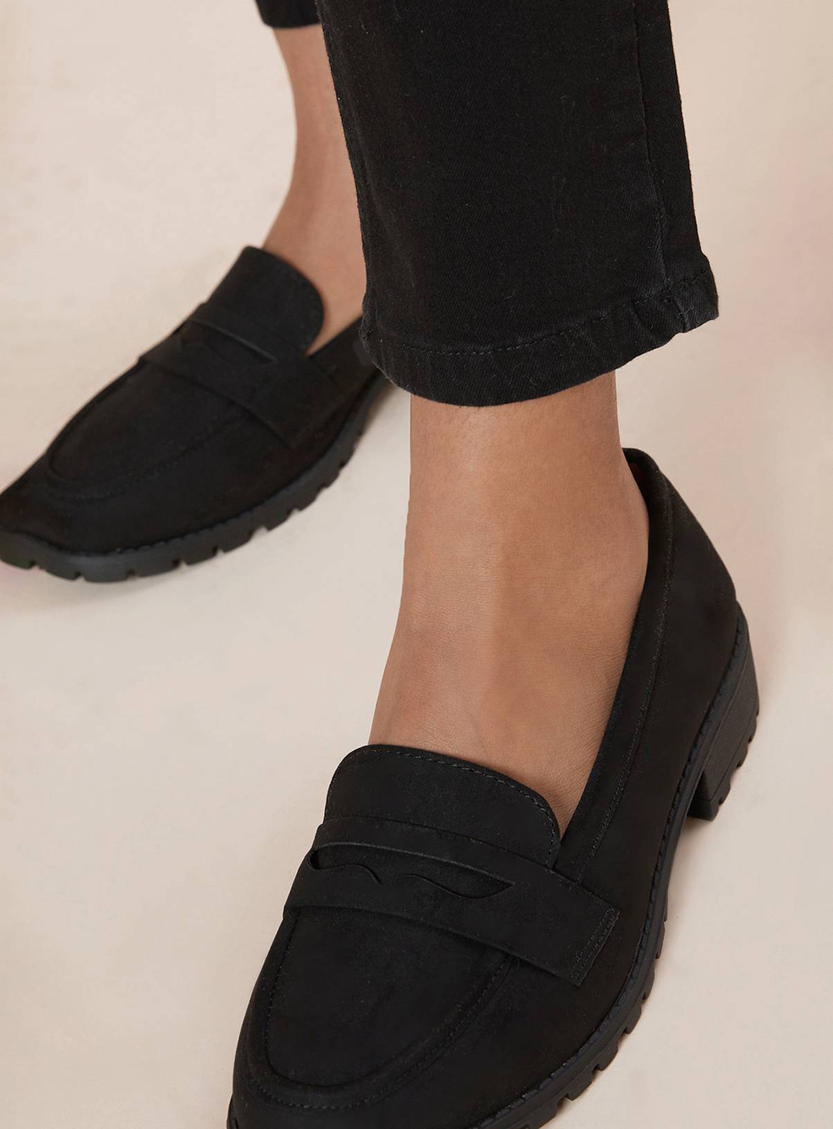 DOROTHY PERKINS Black Leoni Faux Suede Chunky Loafers Wide Fit 3 - Image 4