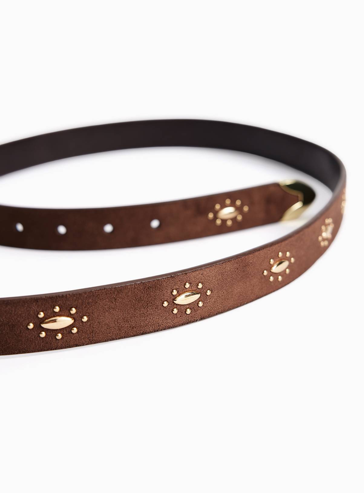Chocolate Brown Faux Suede Western Studded Belt S - Image 3