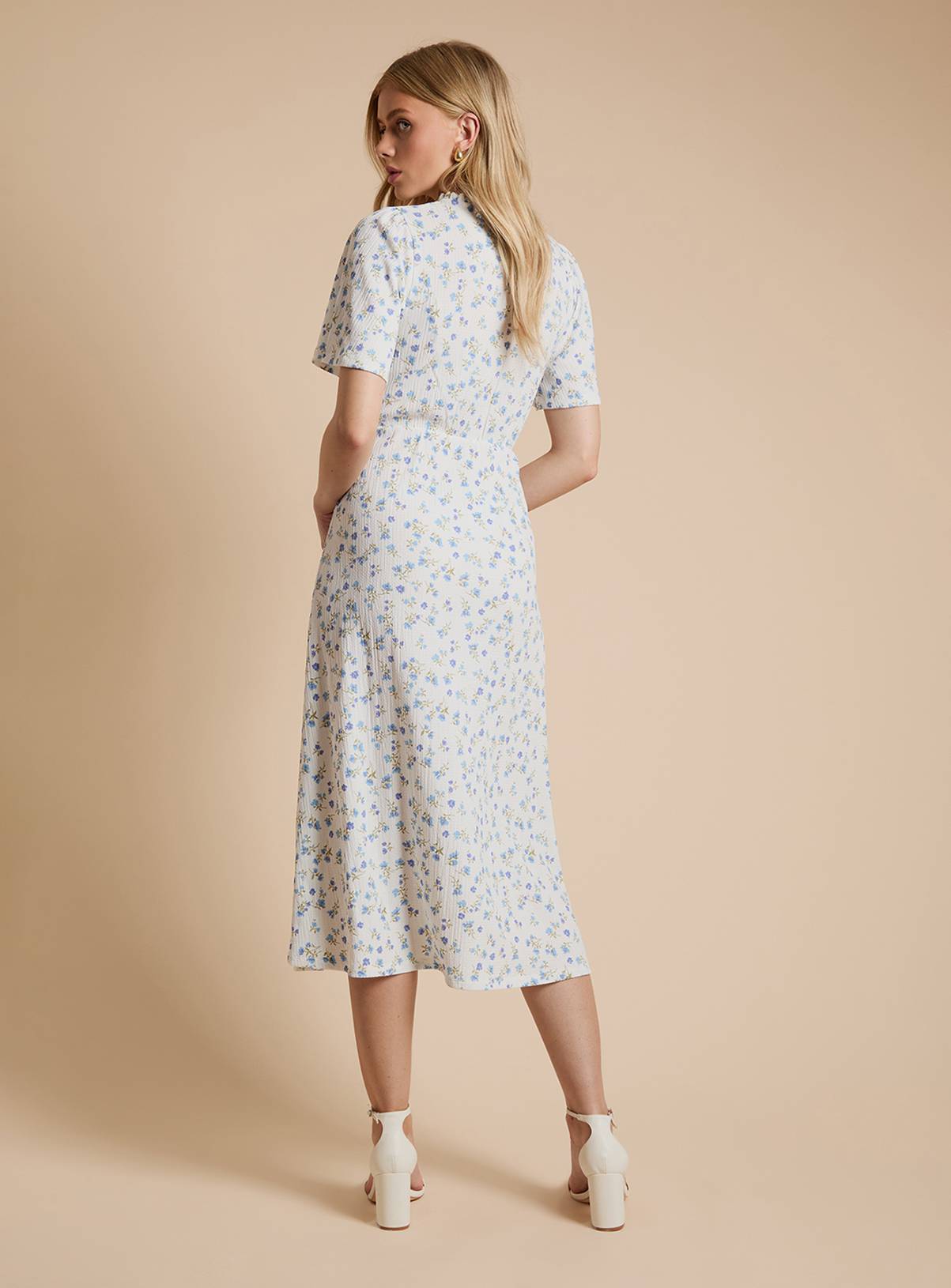 DOROTHY PERKINS Cream Ditsy Tie Front Flutter Sleeve Printed Jersey Midi Dress 12 - Image 3