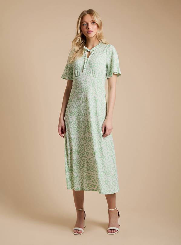 DOROTHY PERKINS Tie Front Flutter Sleeve Printed Jersey Midi Dress 14