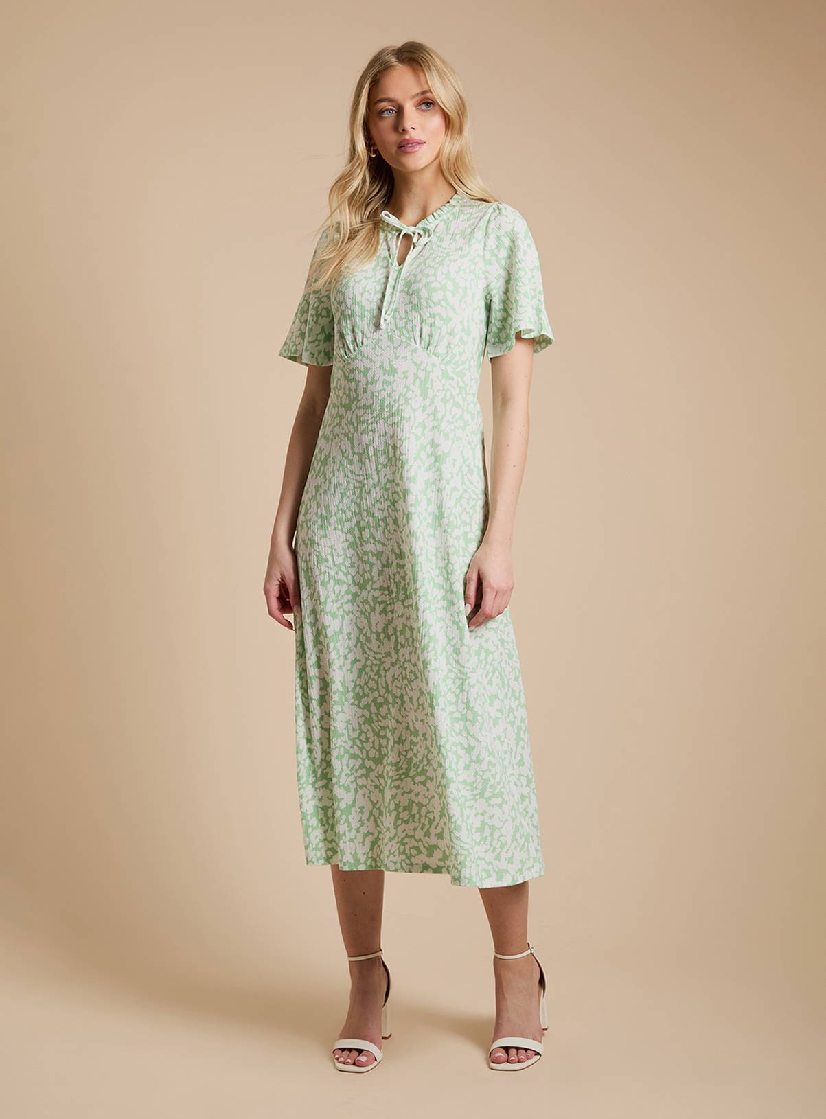 DOROTHY PERKINS Tie Front Flutter Sleeve Printed Jersey Midi Dress 16 - Image 1