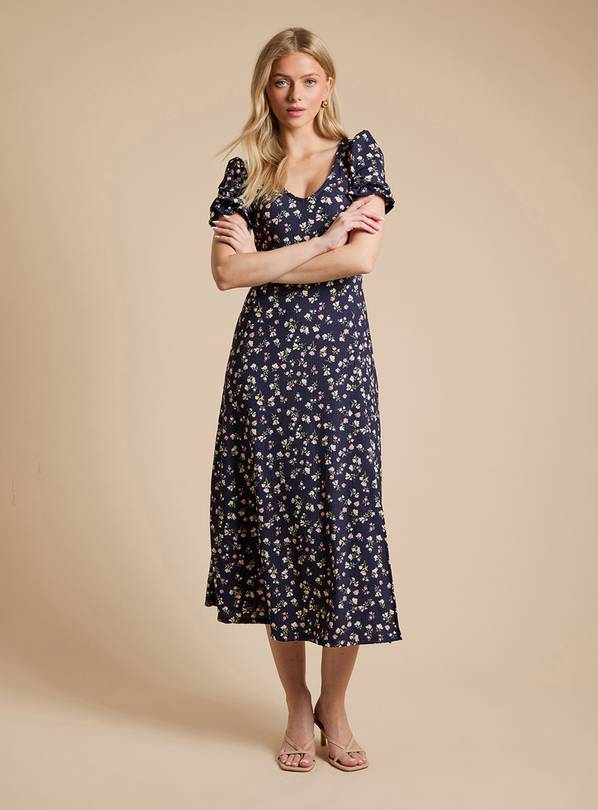 DOROTHY PERKINS Navy Ditsy Short Sleeve Jersey Midi Dress 16