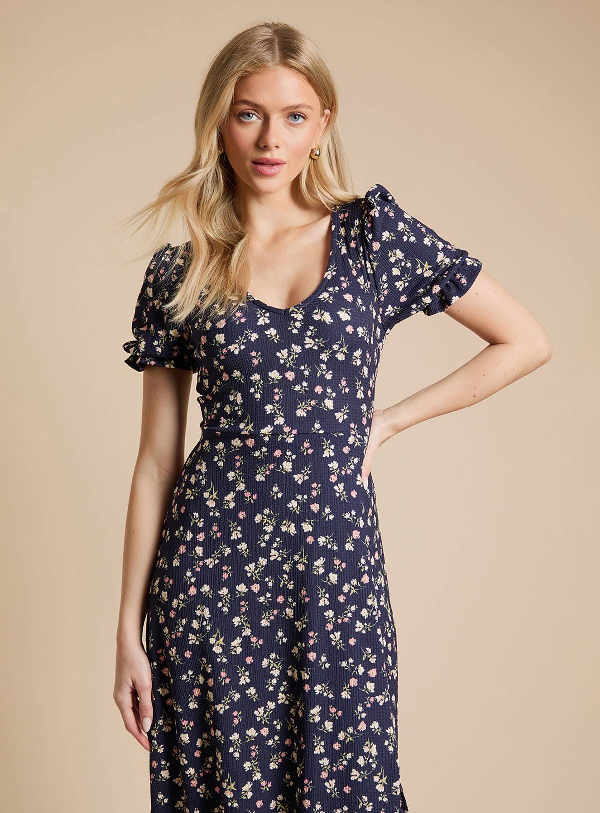 DOROTHY PERKINS Navy Ditsy Short Sleeve Jersey Midi Dress 14 - Image 2
