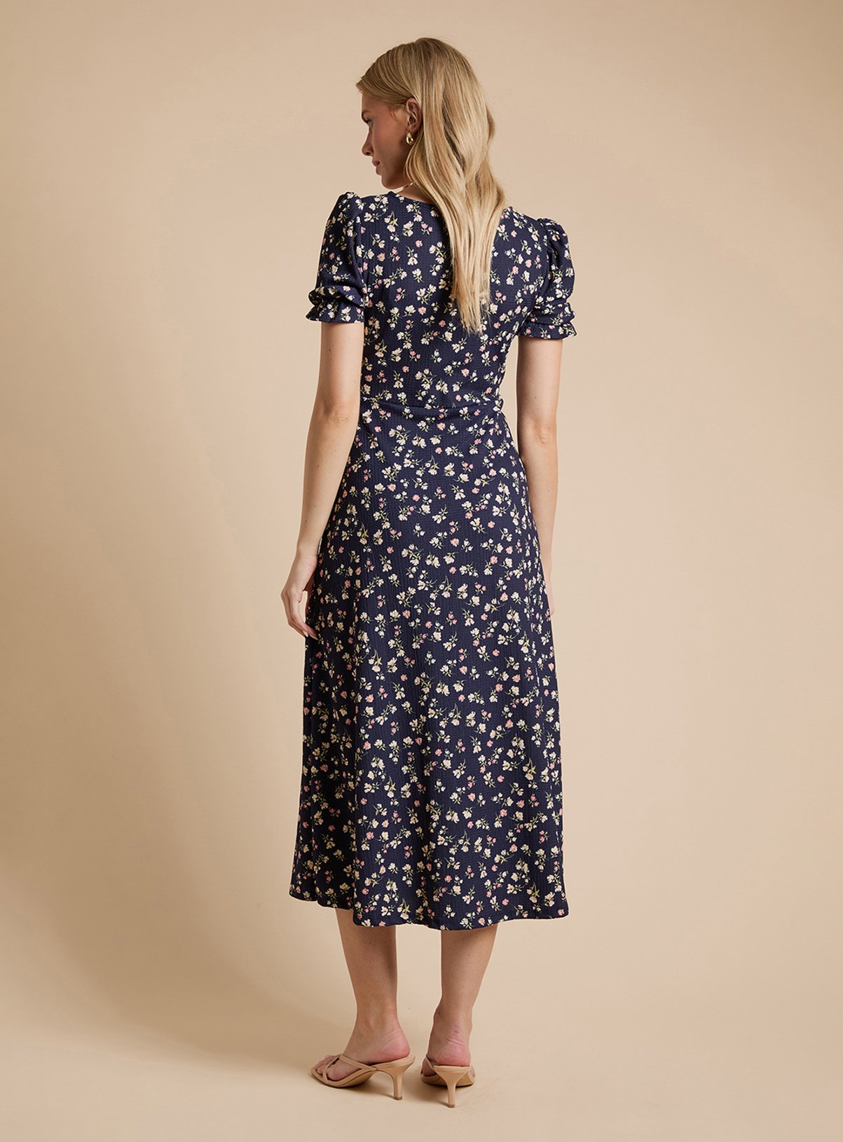 DOROTHY PERKINS Navy Ditsy Short Sleeve Jersey Midi Dress 14 - Image 3 thumbnail