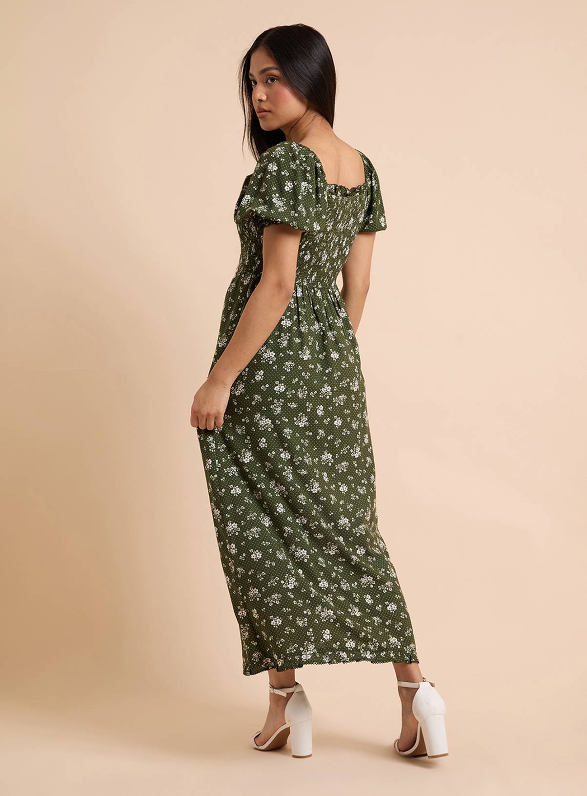 DOROTHY PERKINS Petite Mono Floral Shirred Bodice Trim Detail Midaxi Dress 18 - Image 3