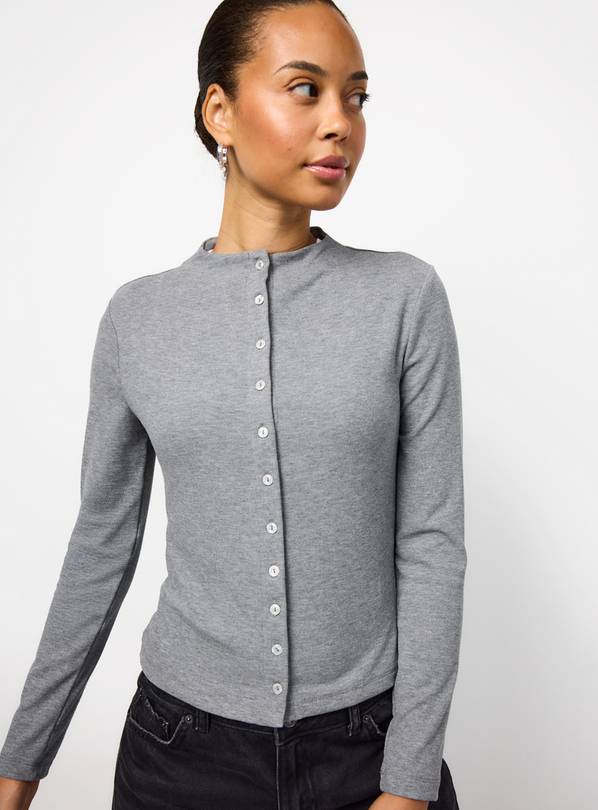 Grey Brushed High Neck Button-Through Cardigan 20