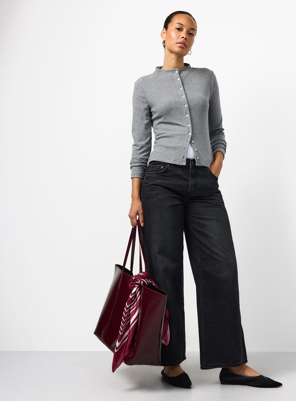 Grey Brushed High Neck Button-Through Cardigan 20 - Image 2 thumbnail