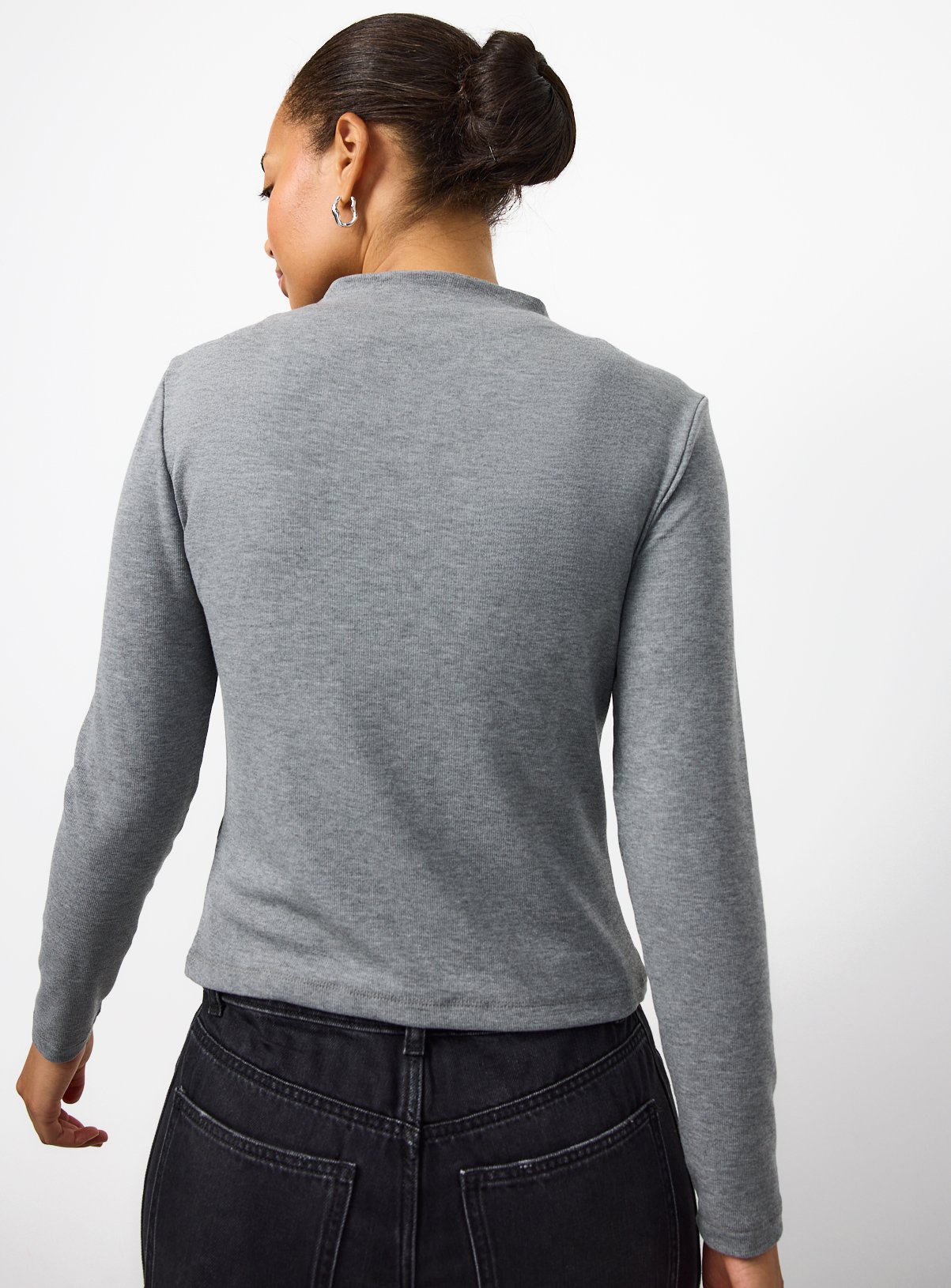 Grey Brushed High Neck Button-Through Cardigan 20 - Image 4 thumbnail
