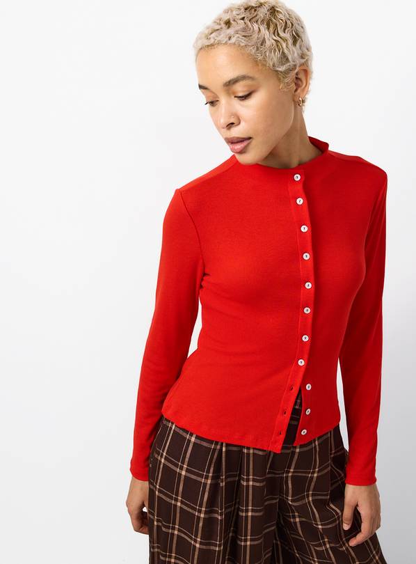 Red Brushed High Neck Button-Through Cardigan 18