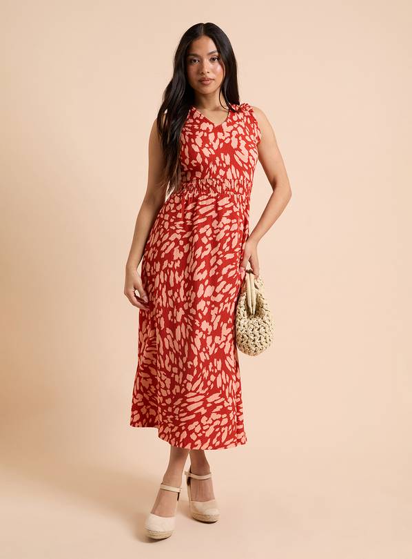 DOROTHY PERKINS Orange Animal Petite Frill Neck Shirred Waist Printed Jersey Midi Dress 14