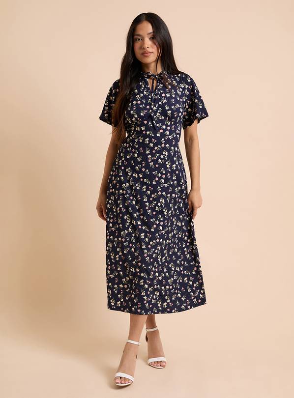 DOROTHY PERKINS Petite Tie Front Flutter Sleeve Printed Jersey Midi Dress 12