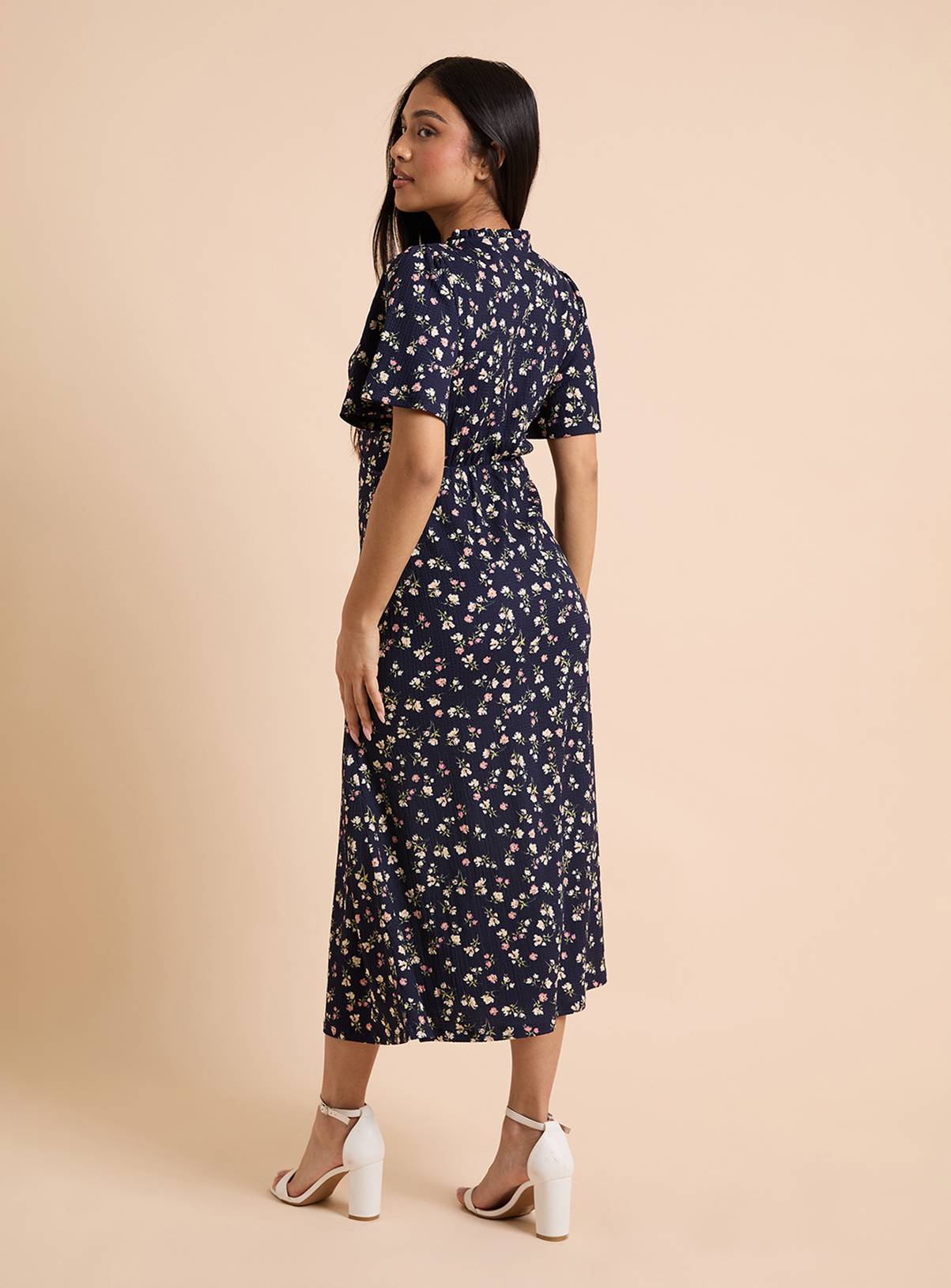 DOROTHY PERKINS Petite Tie Front Flutter Sleeve Printed Jersey Midi Dress 12 - Image 3