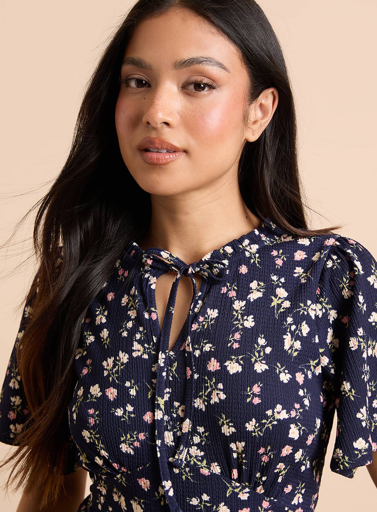 DOROTHY PERKINS Petite Tie Front Flutter Sleeve Printed Jersey Midi Dress 12 - Image 4