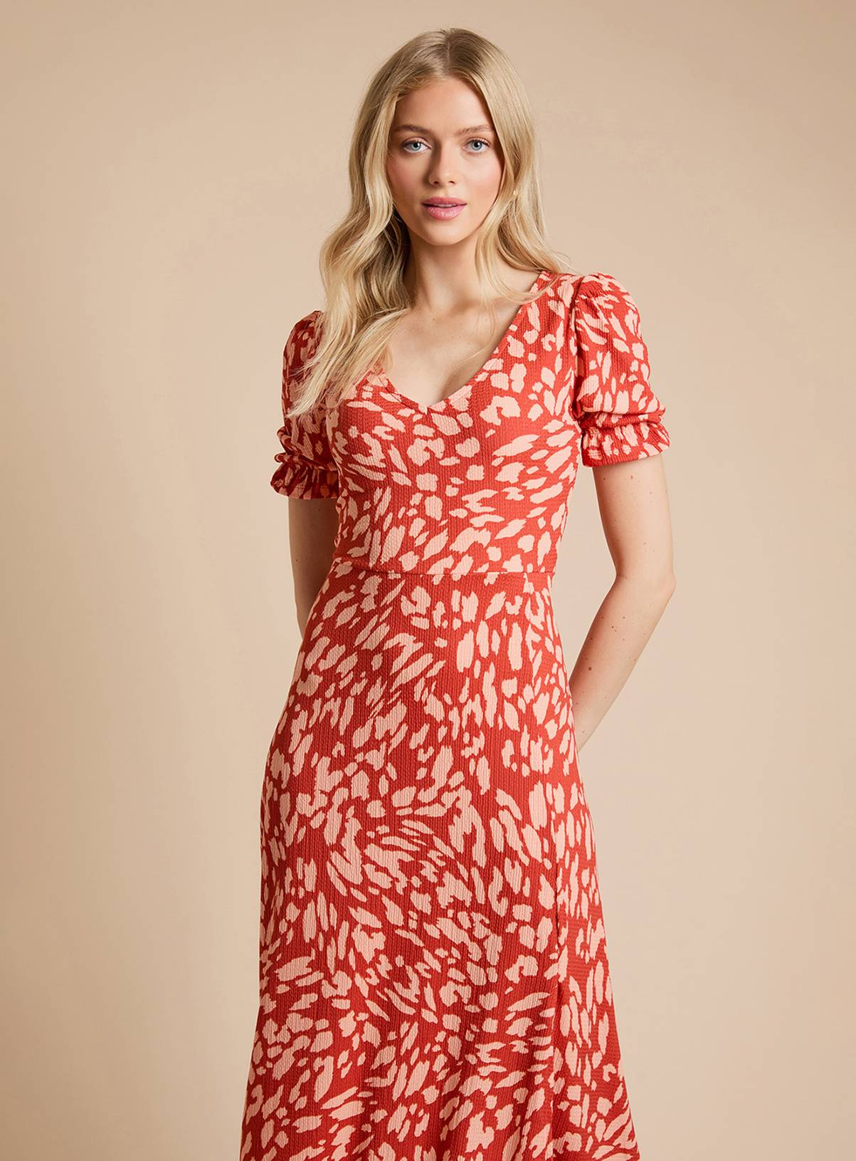 DOROTHY PERKINS Orange Animal Short Sleeve Jersey Midi Dress 10 - Image 2
