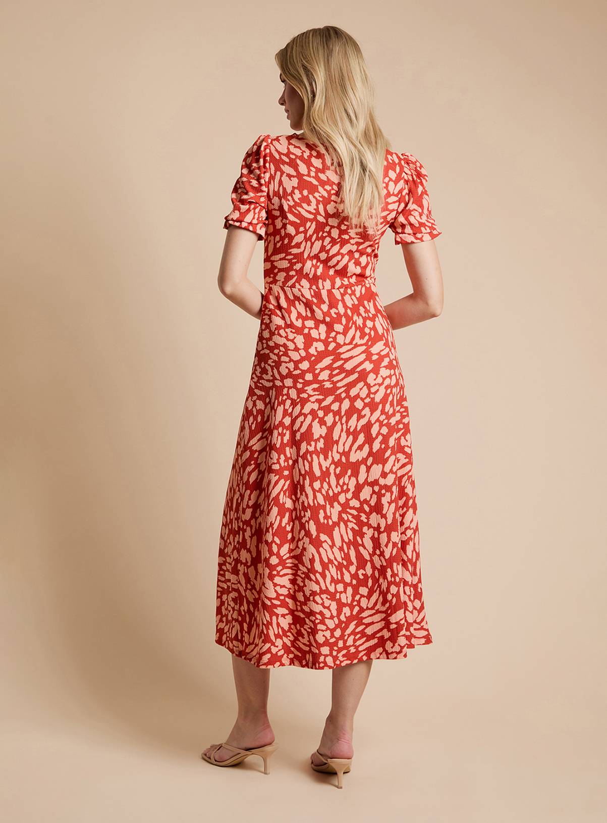 DOROTHY PERKINS Orange Animal Short Sleeve Jersey Midi Dress 10 - Image 3