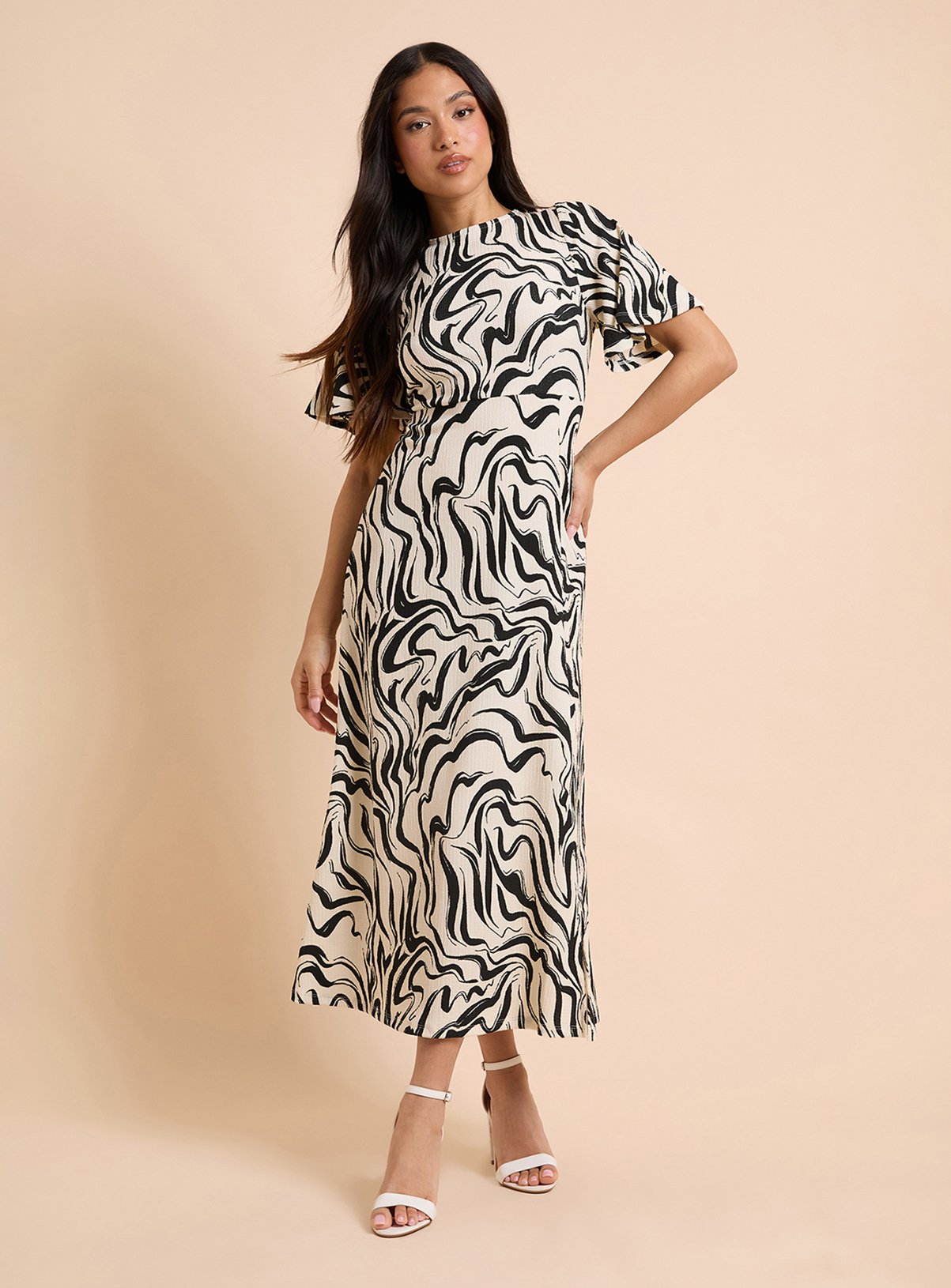 DOROTHY PERKINS Neutral Petite Angel Sleeve Midaxi Dress 16 - Image 4 thumbnail