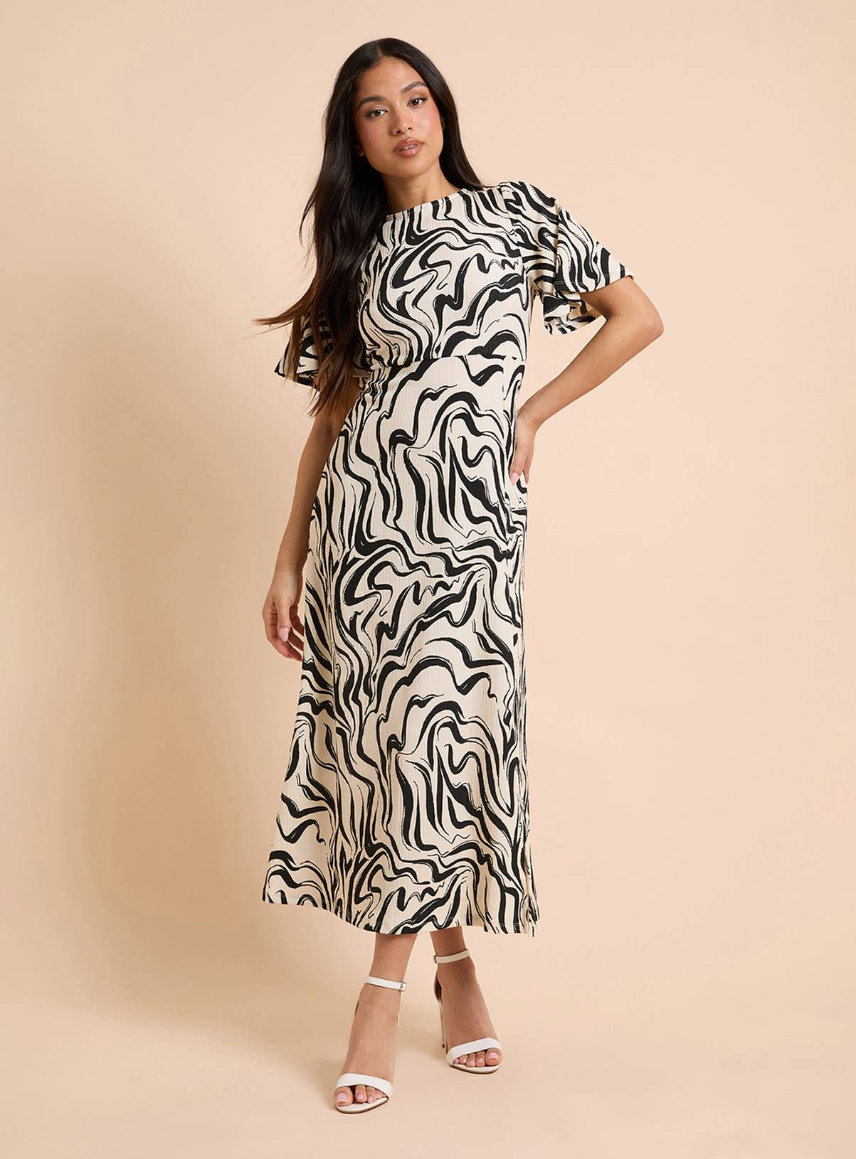 DOROTHY PERKINS Neutral Petite Angel Sleeve Midaxi Dress 16 - Image 4