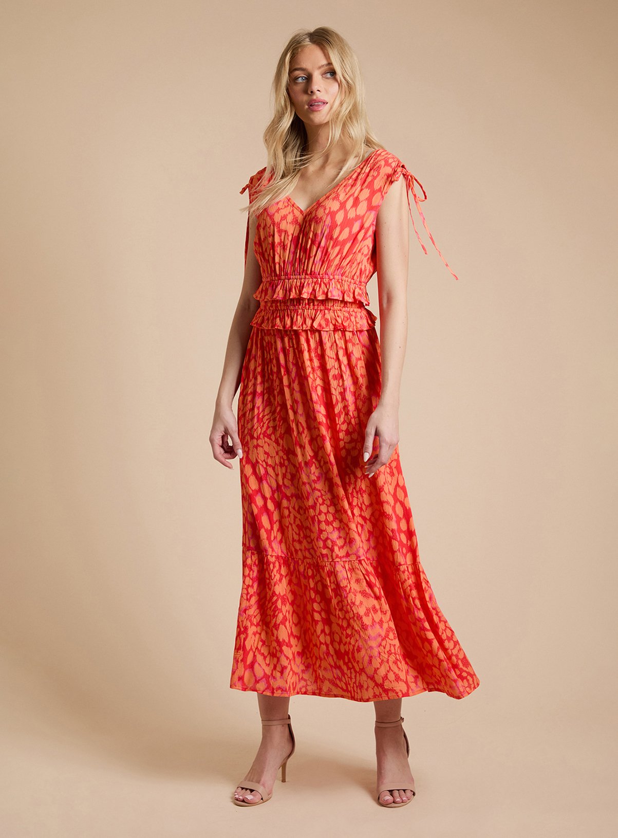 DOROTHY PERKINS Tie Detail Frill Waist Midaxi Dress 14 - Image 1 thumbnail