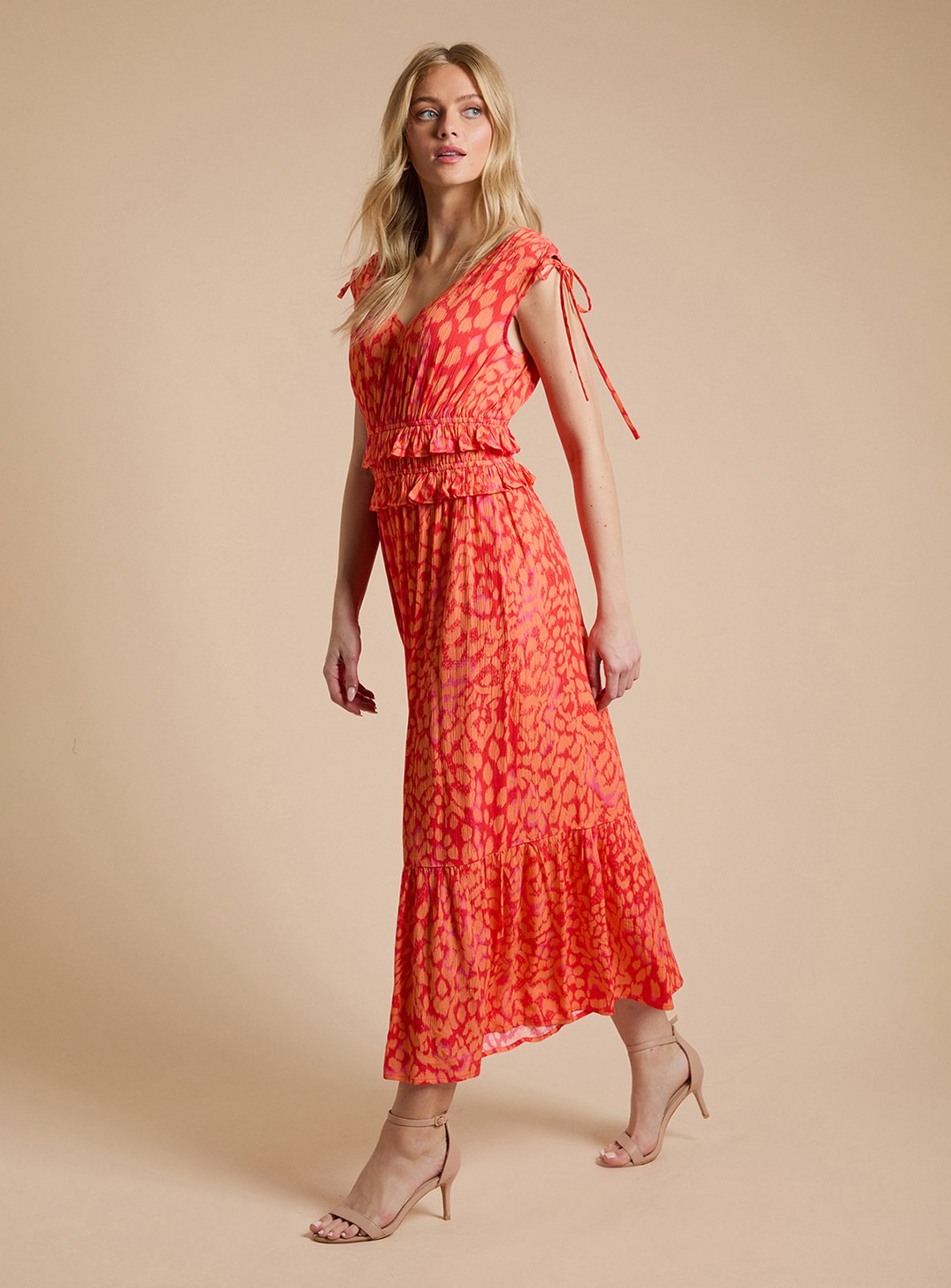 DOROTHY PERKINS Tie Detail Frill Waist Midaxi Dress 14 - Image 2 thumbnail