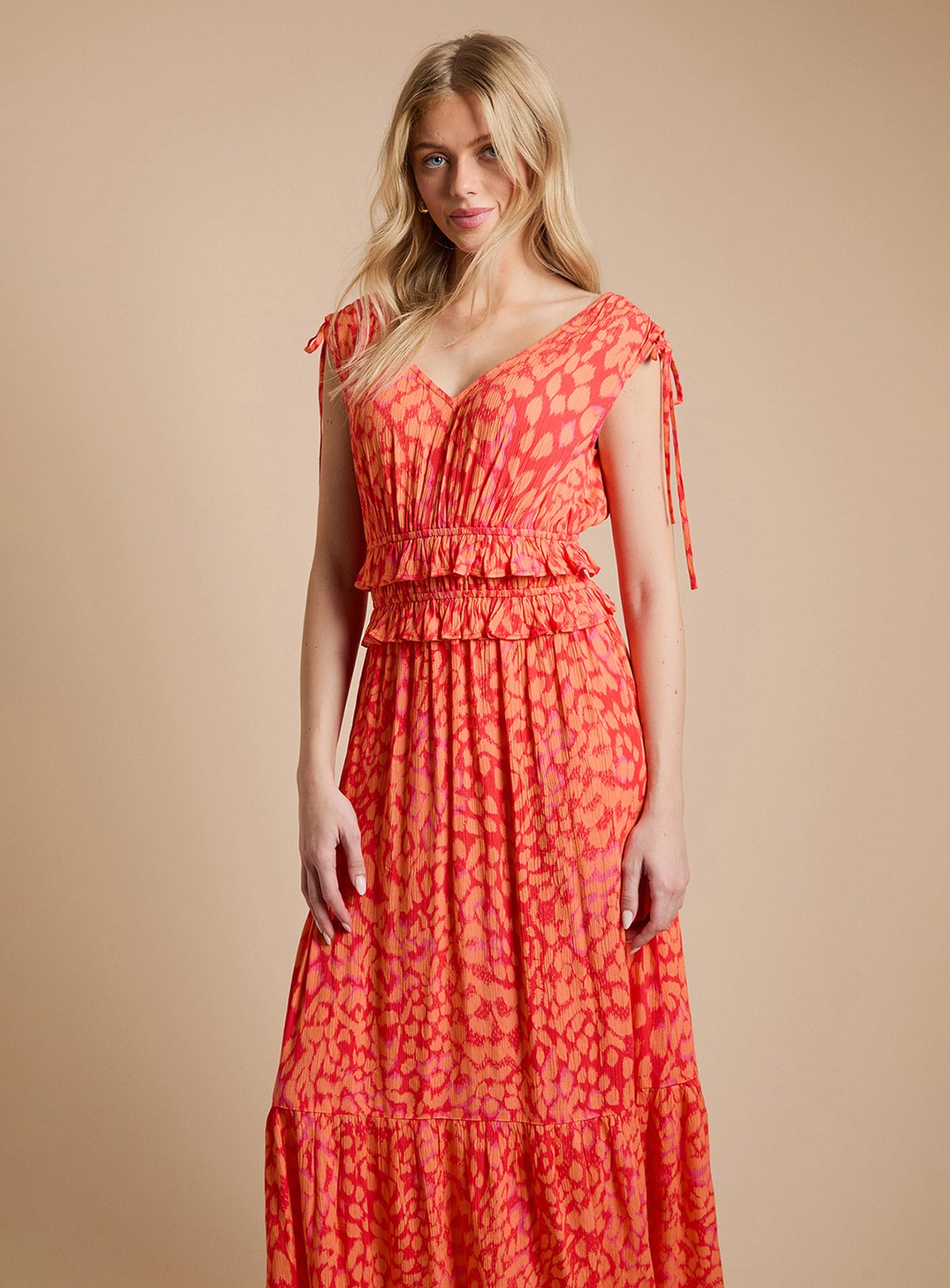 DOROTHY PERKINS Tie Detail Frill Waist Midaxi Dress 14 - Image 3 thumbnail