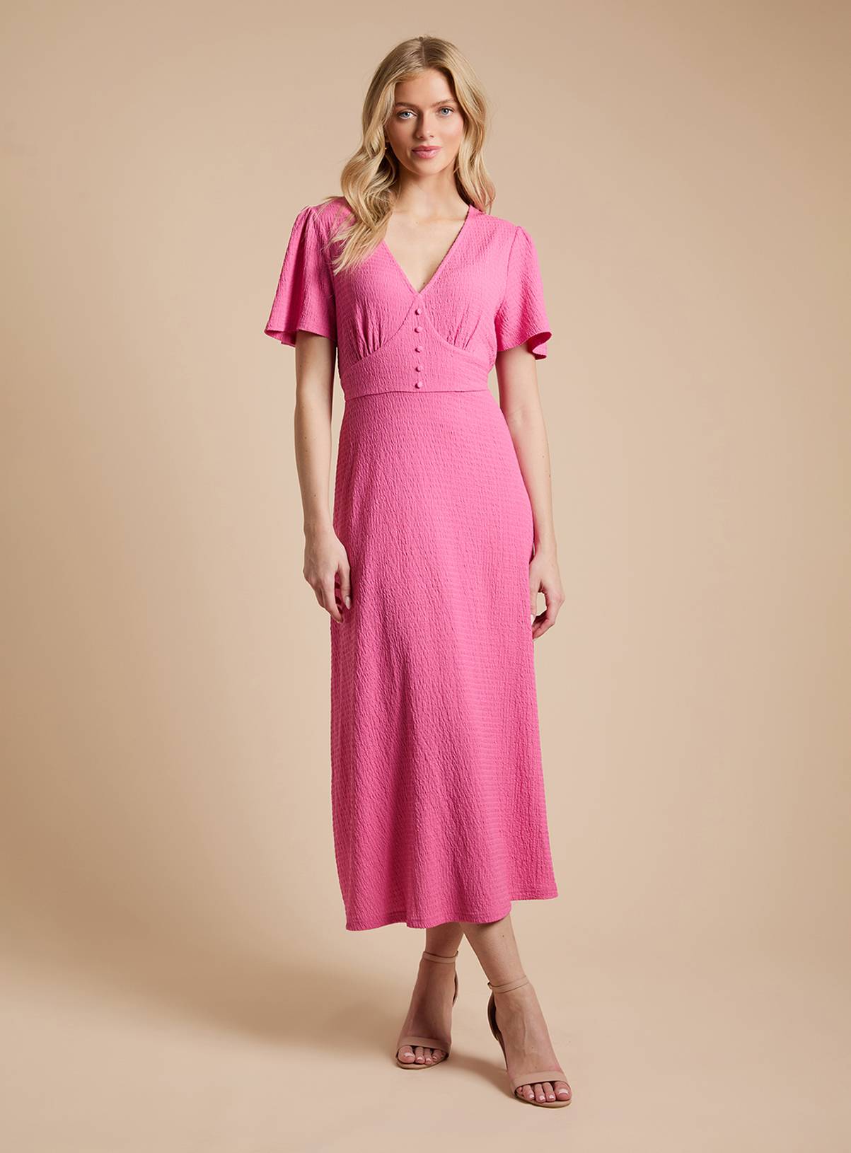 DOROTHY PERKINS Crinkle Jersey Flutter Sleeve Button Front Midaxi Dress 18 - Image 1