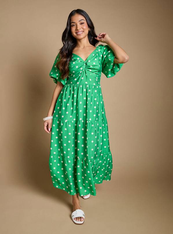 DOROTHY PERKINS Petite Spot Twist Front Puff Sleeve Midaxi Dress 12