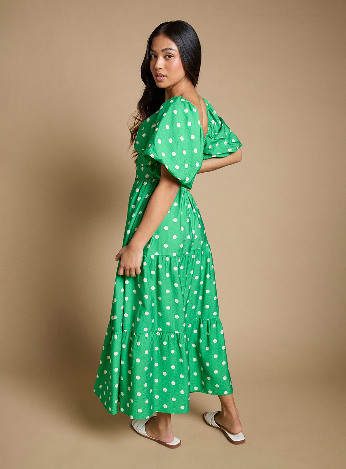 DOROTHY PERKINS Petite Spot Twist Front Puff Sleeve Midaxi Dress 12 - Image 3 thumbnail