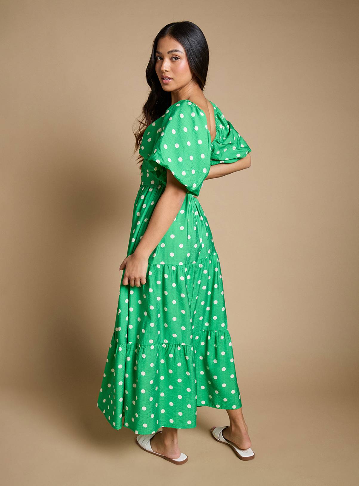 DOROTHY PERKINS Petite Spot Twist Front Puff Sleeve Midaxi Dress 12 - Image 3