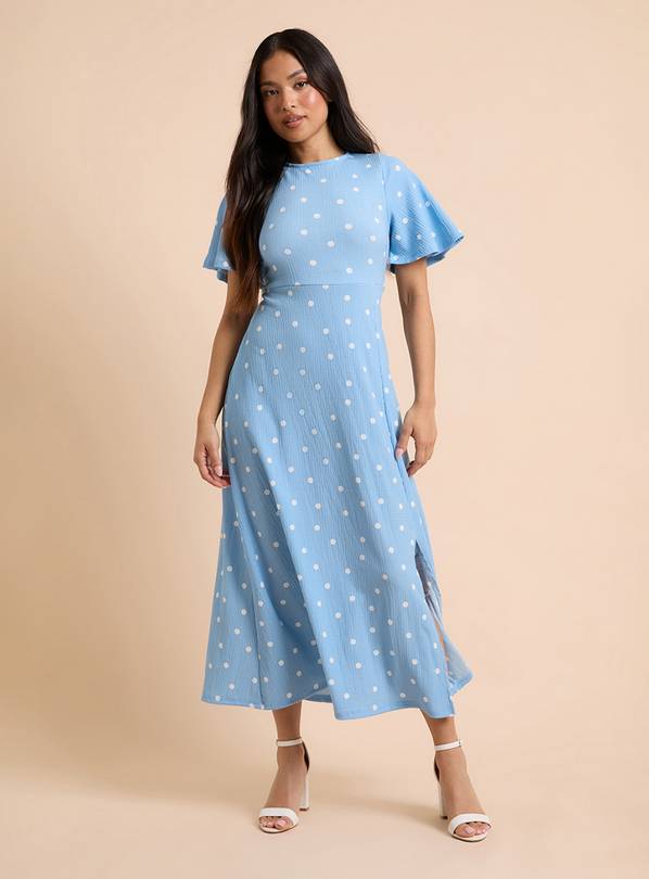 DOROTHY PERKINS Blue Spot Petite Angel Sleeve Midaxi Dress 16