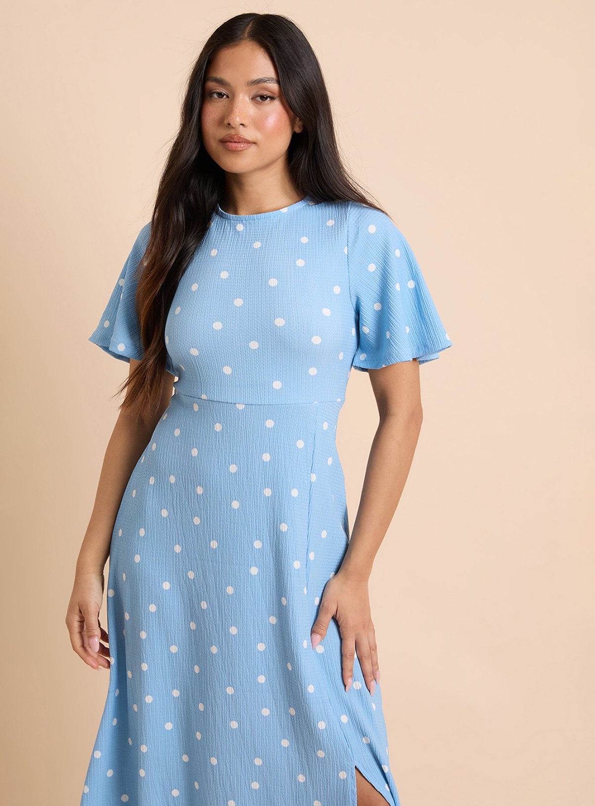 DOROTHY PERKINS Blue Spot Petite Angel Sleeve Midaxi Dress 16 - Image 2 thumbnail